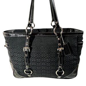 Coach East West Tote Black Signature Canvas Shoulder Bag Y2K